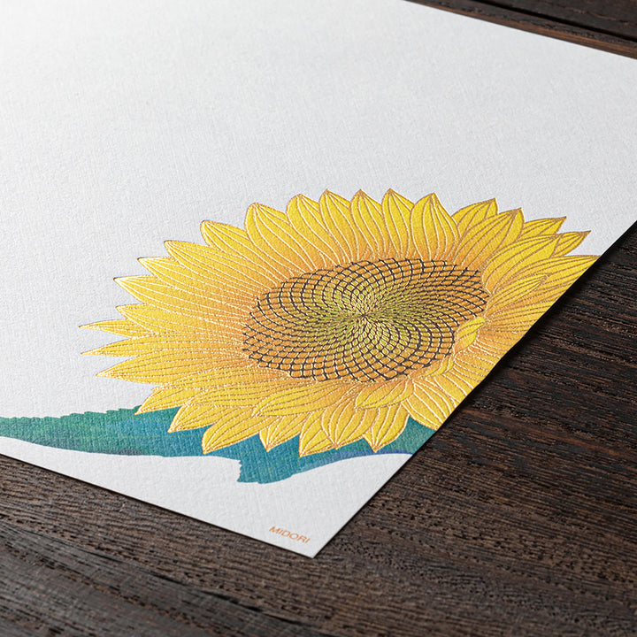 Midori - Bloc de papel para cartas  Florales Kami Foil-Stamping | Sunflower