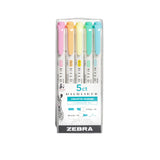 Zebra - Mildliner Pastel | Set de 5 Subrayadores | Fluorescent