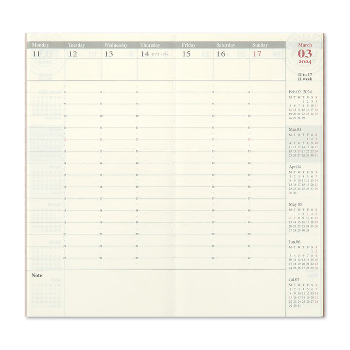 Traveler's Company - TRAVELER'S notebook Diary 2024  Ene-Dic | Regular Size | Agenda Semanal Vertical