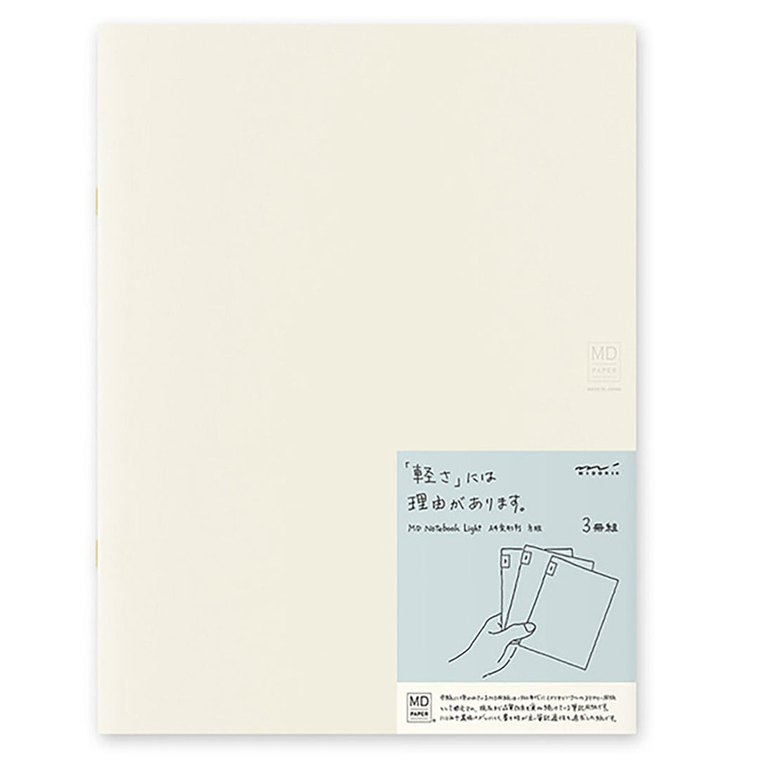 Midori MD Paper - MD Notebook Light A4 Pack de 3 cuadernos | Hojas con cuadrícula