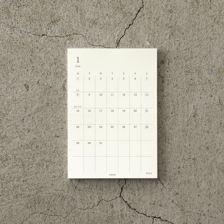 Midori MD Paper - MD Diary Sticker 2024 | Calendario Mensual Adhesivo Dic 2023-Ene 2025