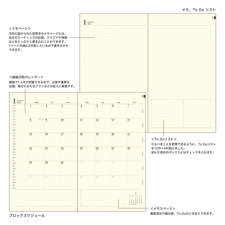 Midori - Professional Diary PDR Weekly Agenda Semanal A5  | Dic  2023 - Dic 2024 | Flower