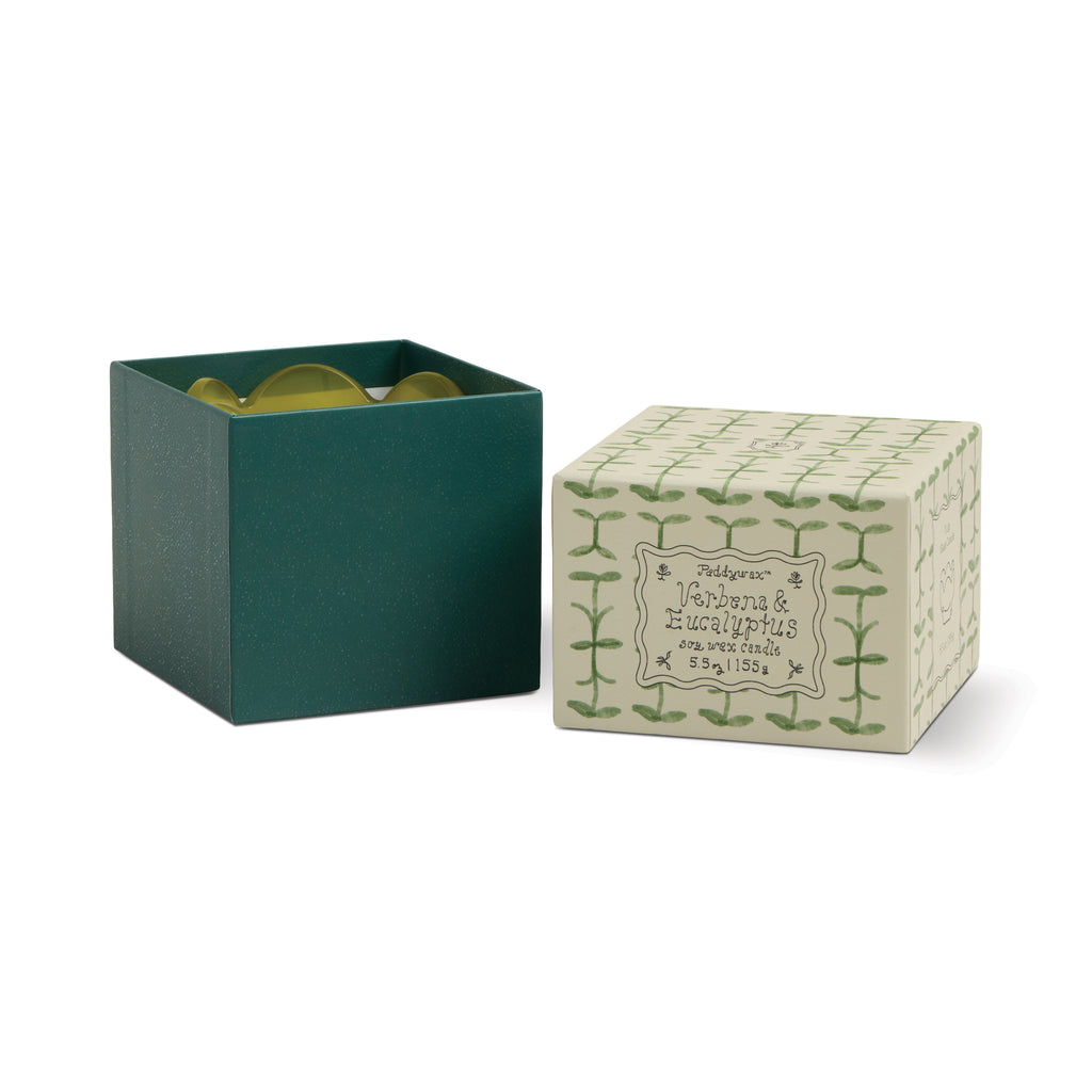 Paddywax – 5.5oz/155g Glass Tulip Scented Candle | Green and Dark Green - Verbena & Lemongrass