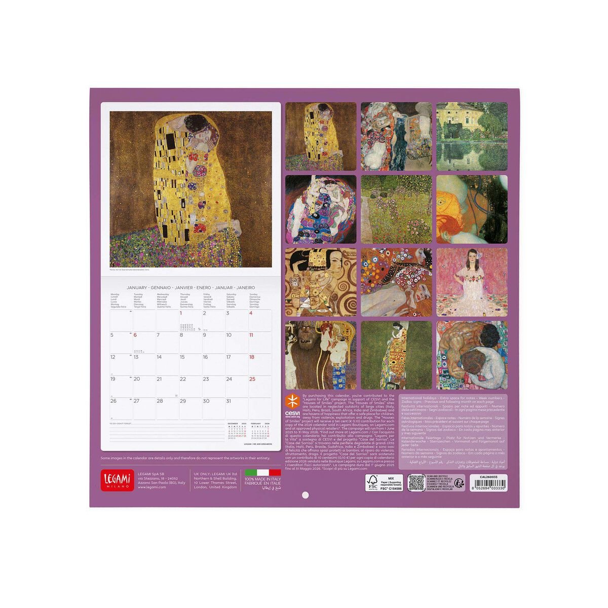 Calendario de Pared 2026 - Gustav Klimt (30 x 29 cm)