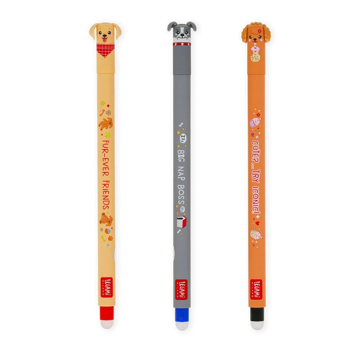 Legami - Set de 3 Bolígrafos de Gel Borrables | Fur-ever Friends