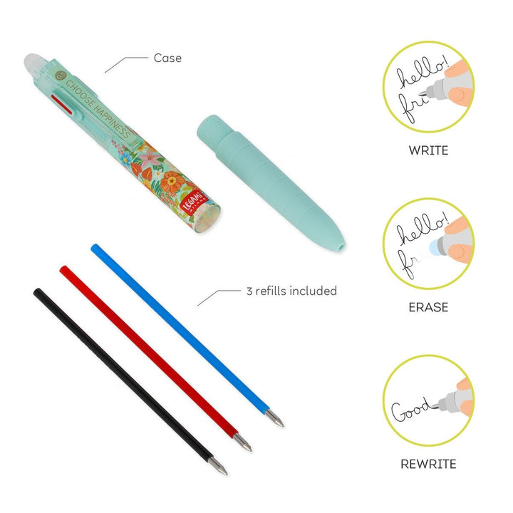 Legami - 3-Colour Erasable Gel Pen | Happy Flowers