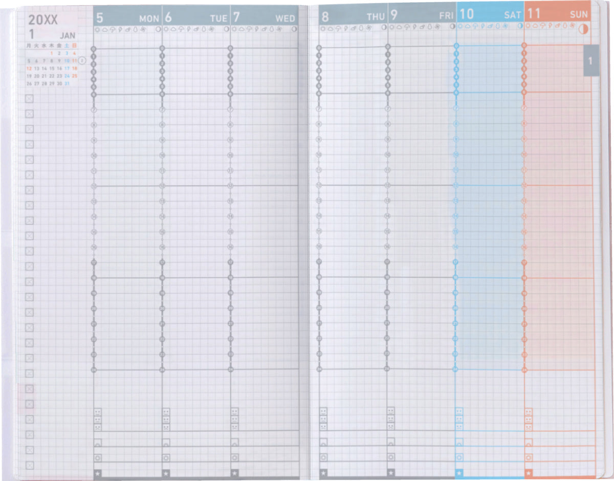 Kokuyo - Jibun Techo 2027 First Kit | Agenda semanal A5 Slim | Ovejas · Azul — interior y detalles