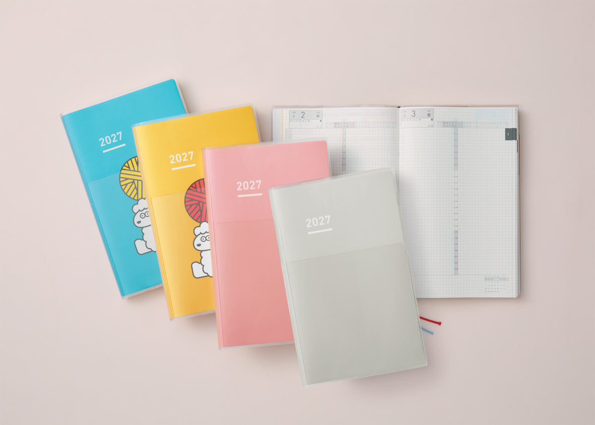 Kokuyo - Jibun Techo 2027 DAYs | Agenda día por página A5 Slim | Ovejas · Amarillo — interior y detalles
