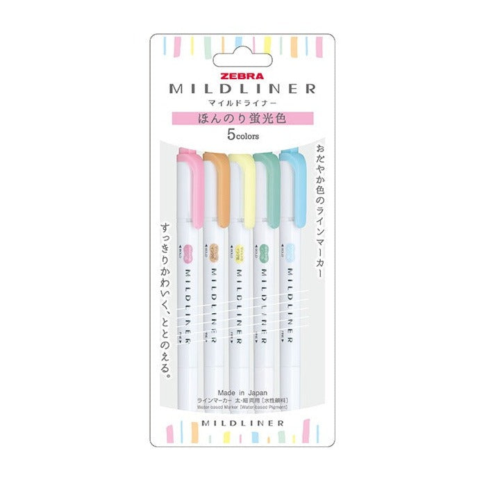 Zebra - Pastel Mildliner | Set of 5 Highlighters | Fluorescent 