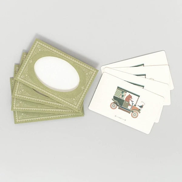 NB Co. Japan - Antik Piac Pack de 4 Mini Tarjetas de felicitación Cualquier Ocasión | Verde