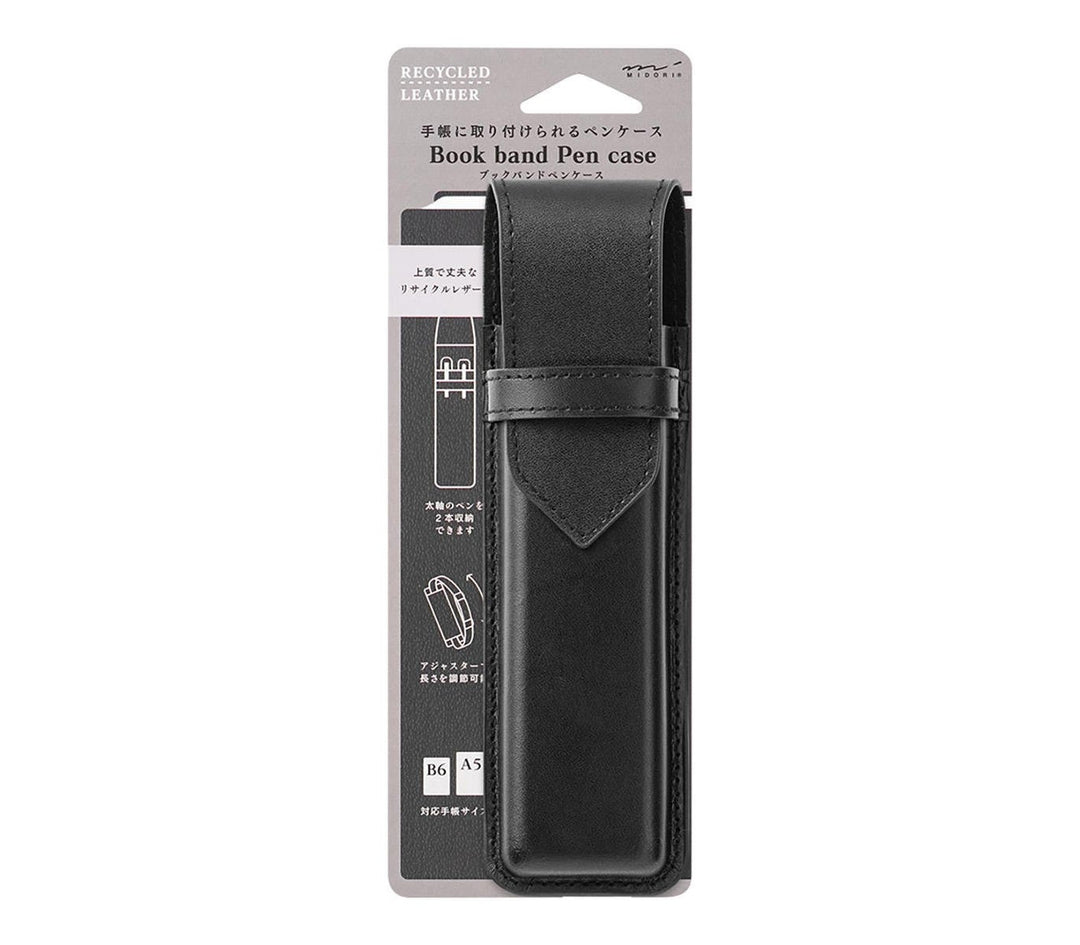 Midori - Book Band Pen Case B6 - A5 Estuche de Piel Reciclada | Negro