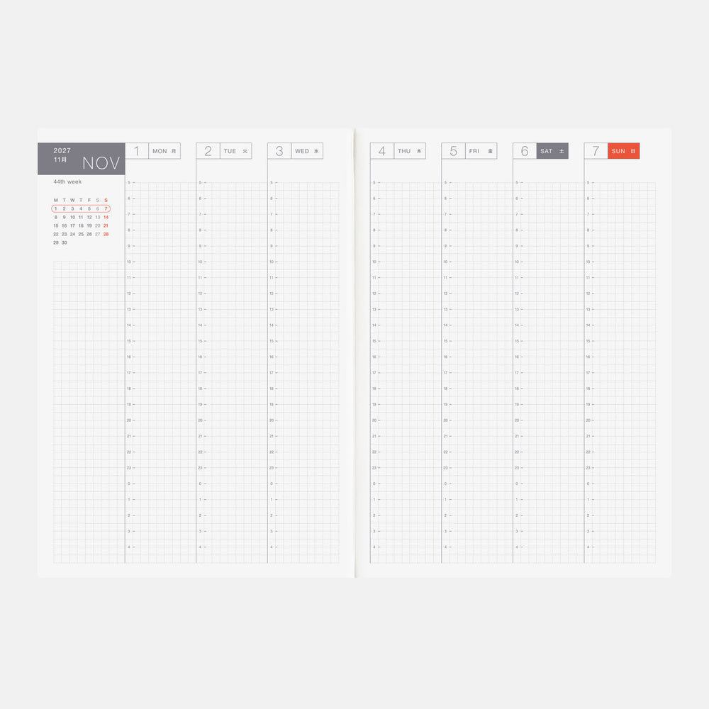 Hobonichi - Agenda Techo 2027 Cousin Book A5 en inglés | Hobonichi Techo 2027 English Cousin Book [A5 size/Daily/Jan…