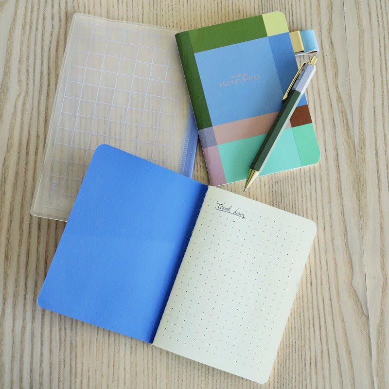 Kikkerland - Stationery Kit - Ballpoint Pen, 2 A6 notebooks, Clip and Case