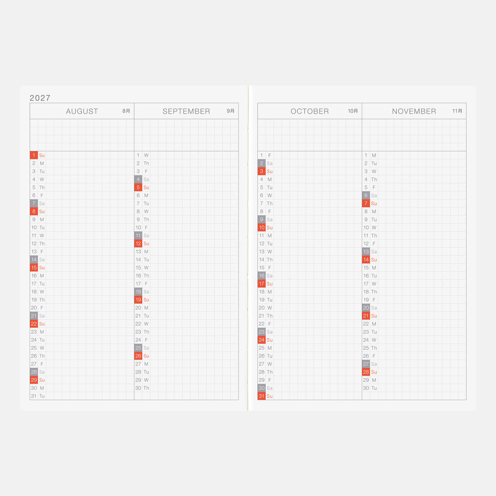 Hobonichi - Agenda Techo 2027 Original Book A6 en inglés | Hobonichi Techo 2027 English Original Book [A6 size/Daily/Jan…