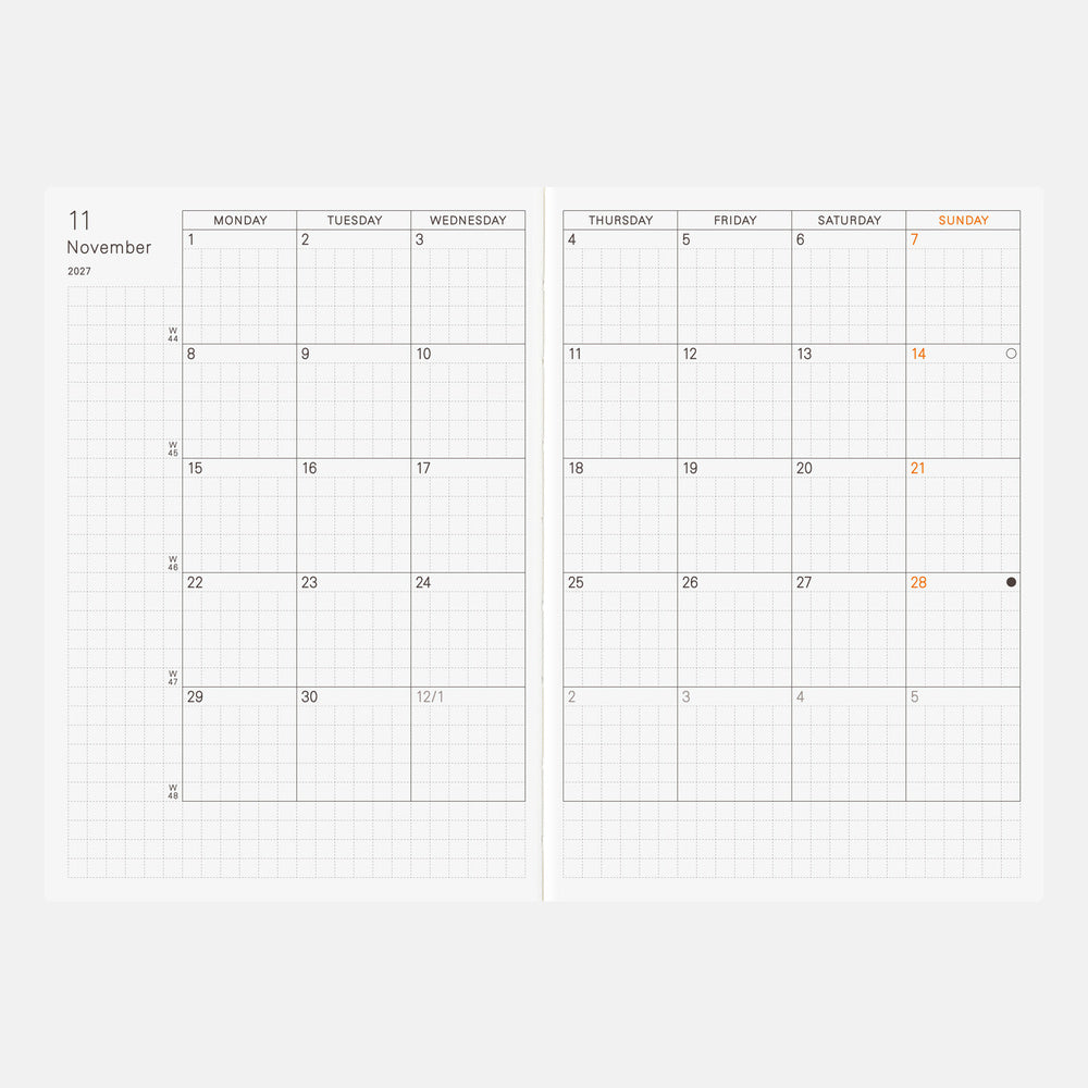 Hobonichi - Agenda Techo 2027 Planner Book A6 en inglés | Hobonichi Techo 2027 English Planner Book [A6 size/Daily/Jan…