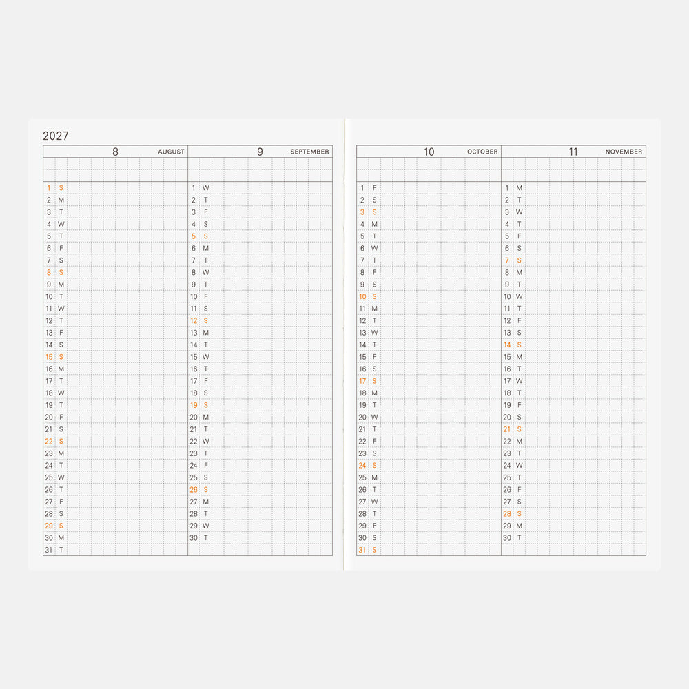 Hobonichi - Agenda Techo 2027 Planner Book A6 en inglés | Hobonichi Techo 2027 English Planner Book [A6 size/Daily/Jan…