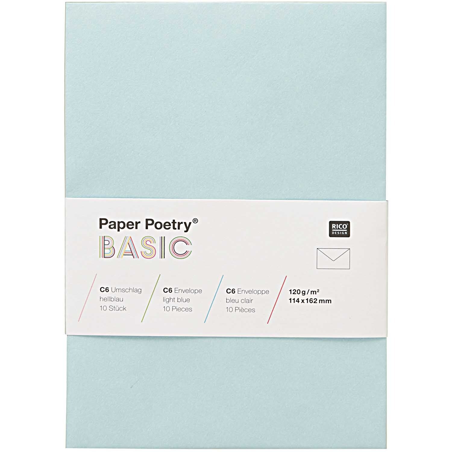 Pack de 10 sobres Rico Design Paper Poetry Basic C6 azul claro, 120 g/m²