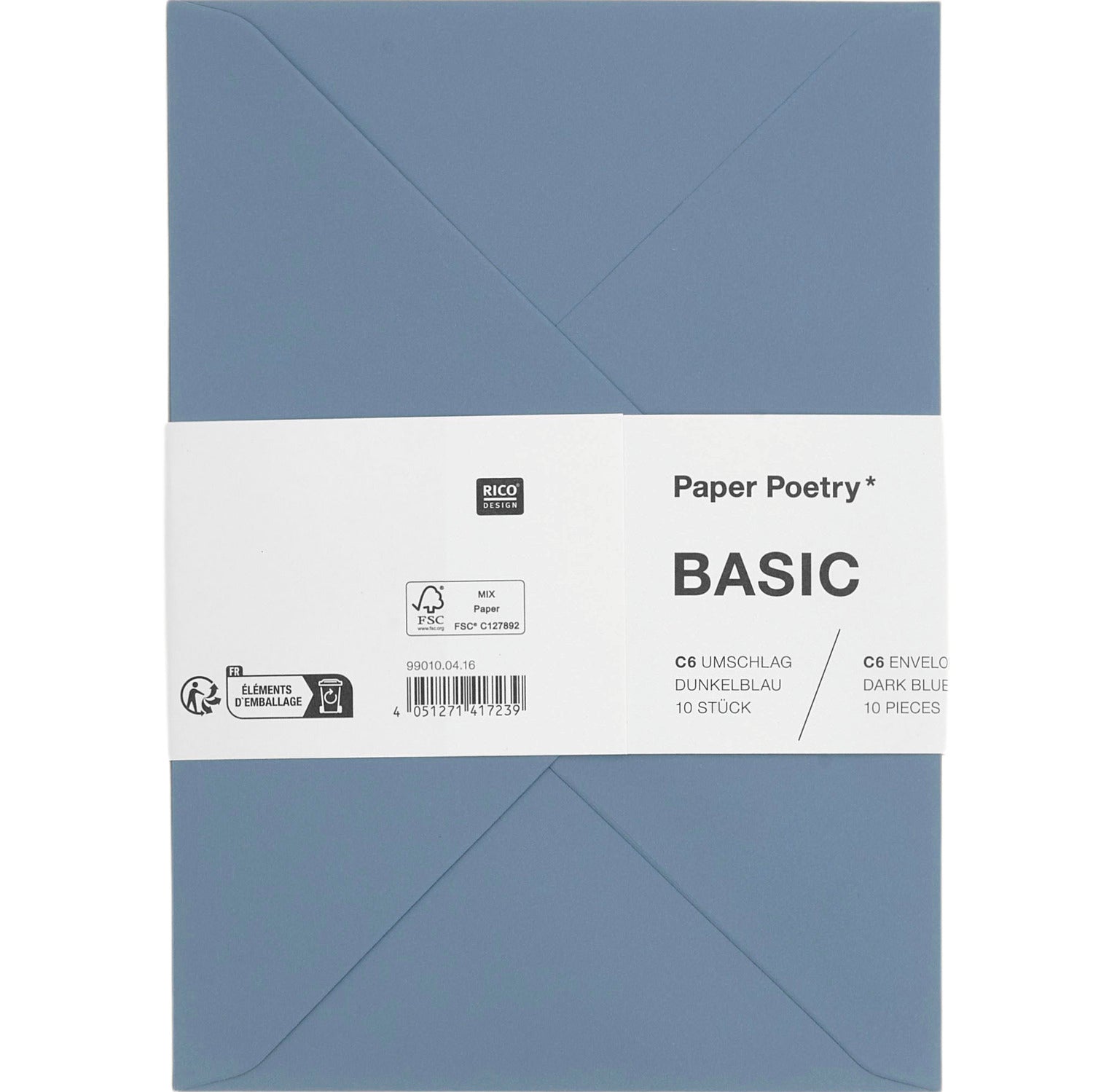 Rico Design - Paper Poetry Basic Pack de 10 Sobres C6 120 g/m² | Azul Oscuro