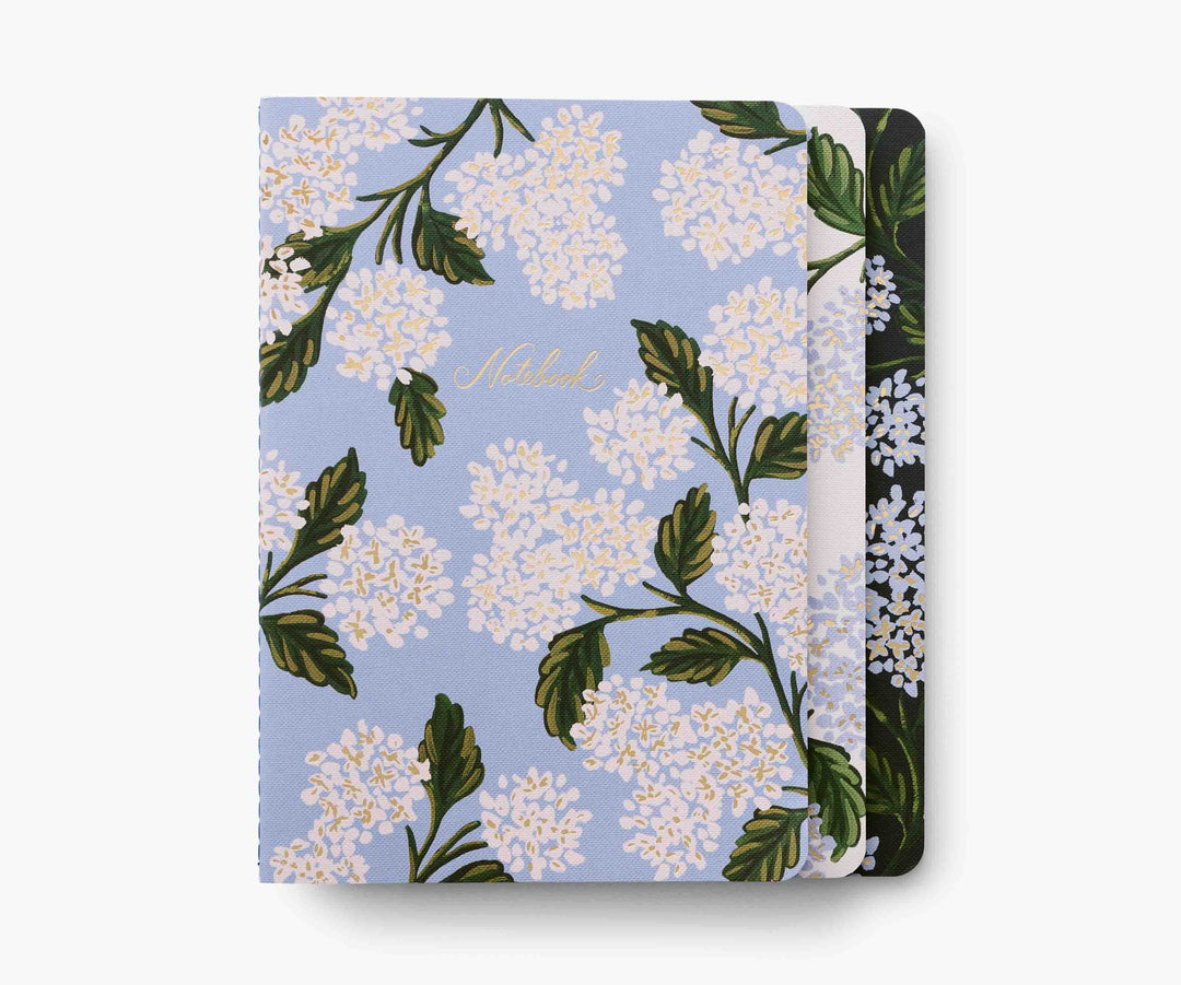 Rifle Paper Co. - Stitched Notebooks Set of 3 Notebooks | Sheets with Lines | Hydrangea