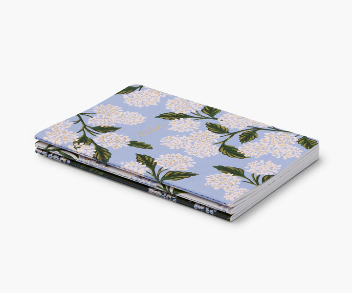 Rifle Paper Co. - Stitched Notebooks Set of 3 Notebooks | Sheets with Lines | Hydrangea