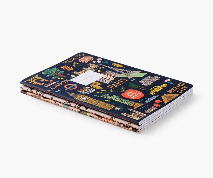 Rifle Paper Co. - Stitched Notebooks Set de 3 Cuadernos | Hojas con Líneas | Bon Voyage