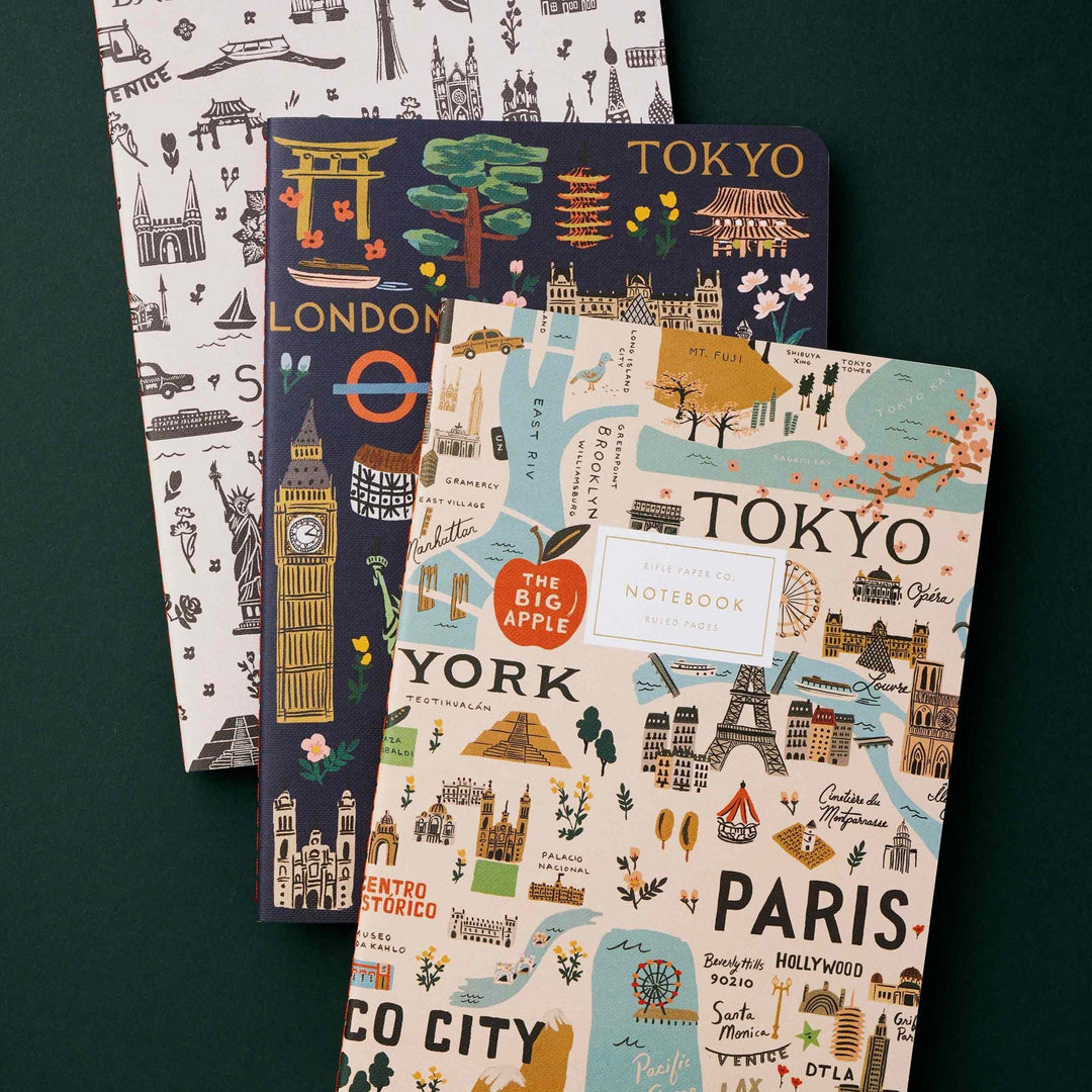 Rifle Paper Co. - Stitched Notebooks Set of 3 Notebooks | Lined | Bon Voyage