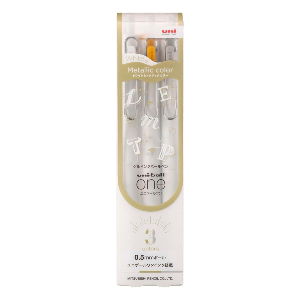 Uni-ball - Set de 3 bolígrafos One Creative Color 0.5 mm | White, Gold & Silver