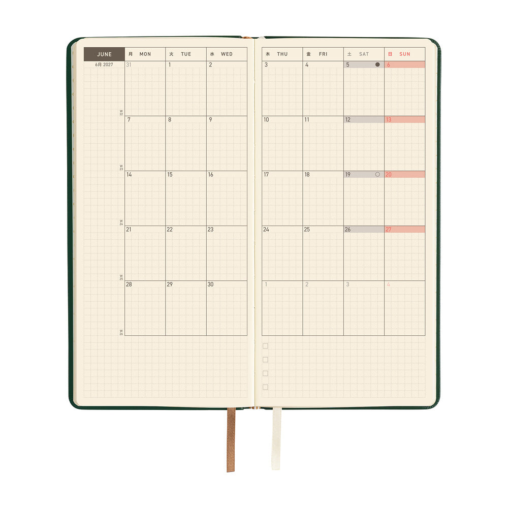 Hobonichi - Agenda Weeks 2027 en inglés | Leather: Forest Green · detalle 4