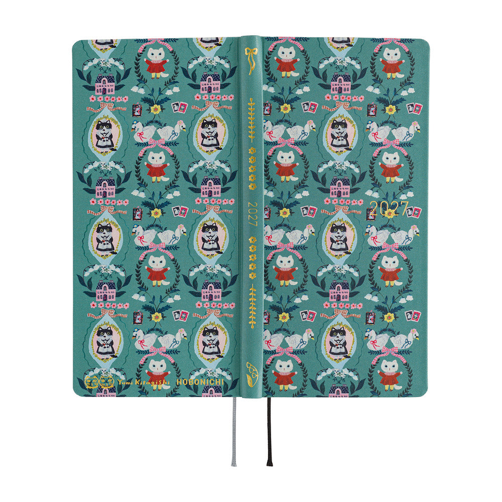 Hobonichi - Agenda Weeks 2027 en inglés | Yumi Kitagishi: White Cat Wallpaper · detalle 3