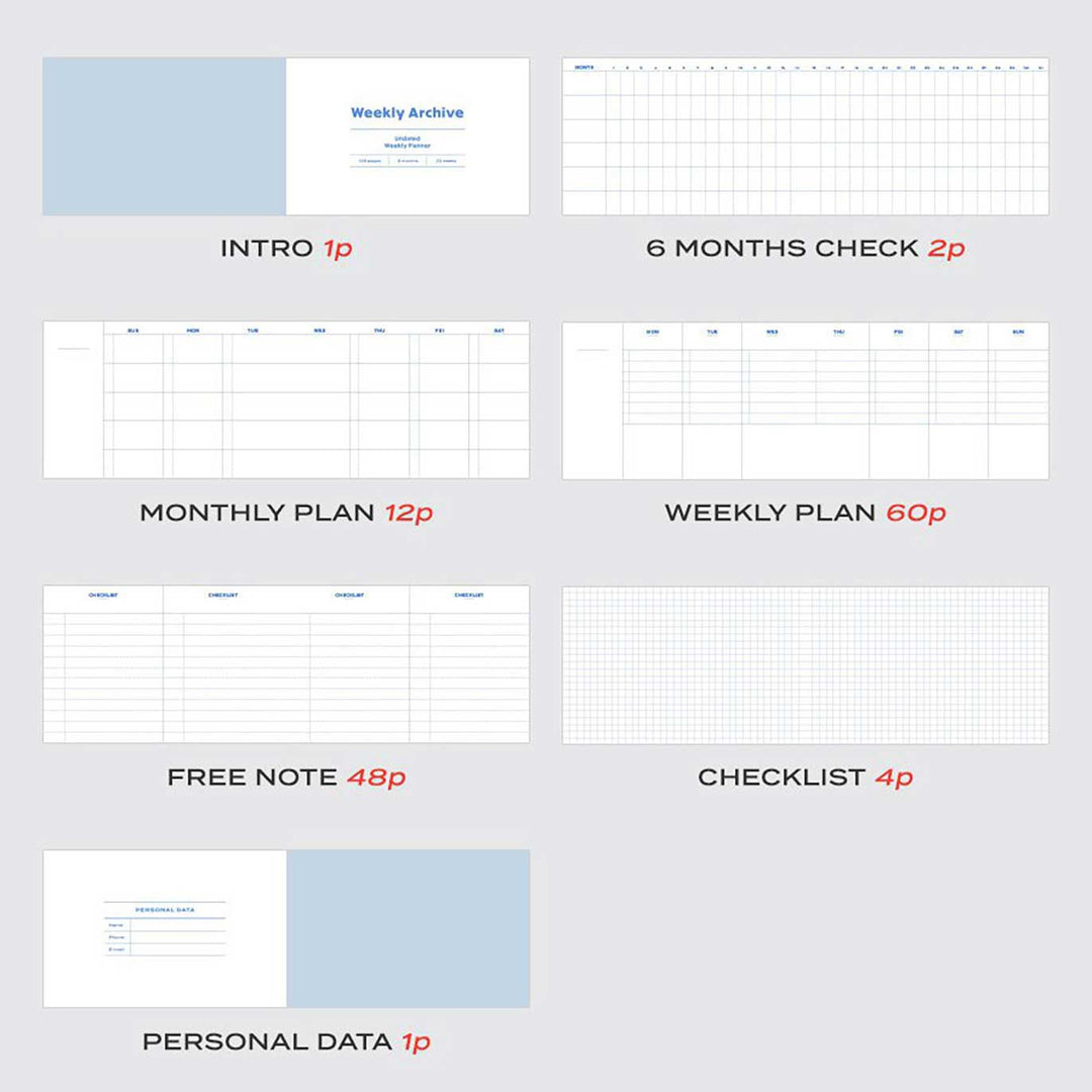 Iconic - Weekly Archive Planner 6 Months | Weekly Planner Without Dates | 01 Sunglow 