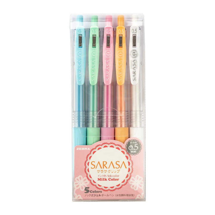 Zebra - Sarasa Clip Milk Color Bolígrafos de Gel 0.5 mm | Set de 5 Bolígrafos