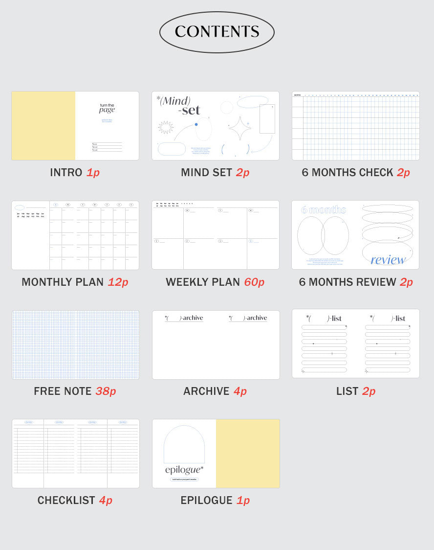 Iconic - Turn The Page Diary Perpetual 6 Months | Weekly Planner Without Dates | Misty Gray 