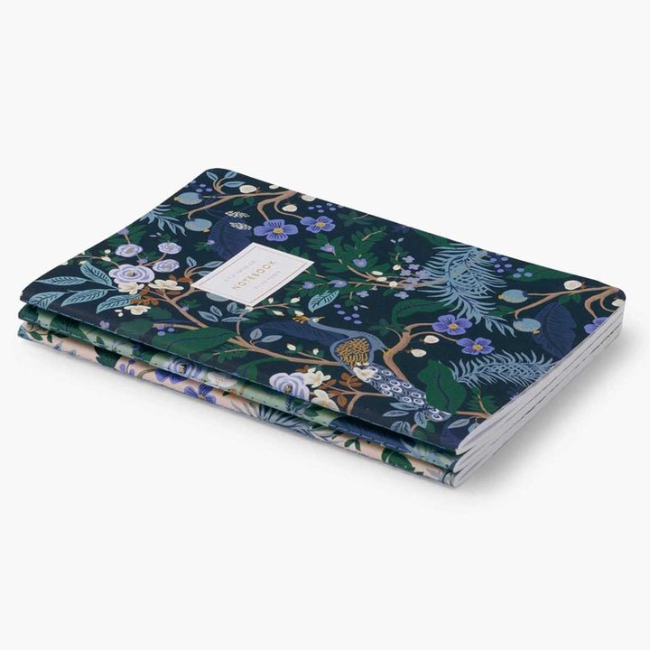 Rifle Paper Co. - Stitched Notebooks Set de 3 Cuadernos | Hojas con Líneas | Peacock