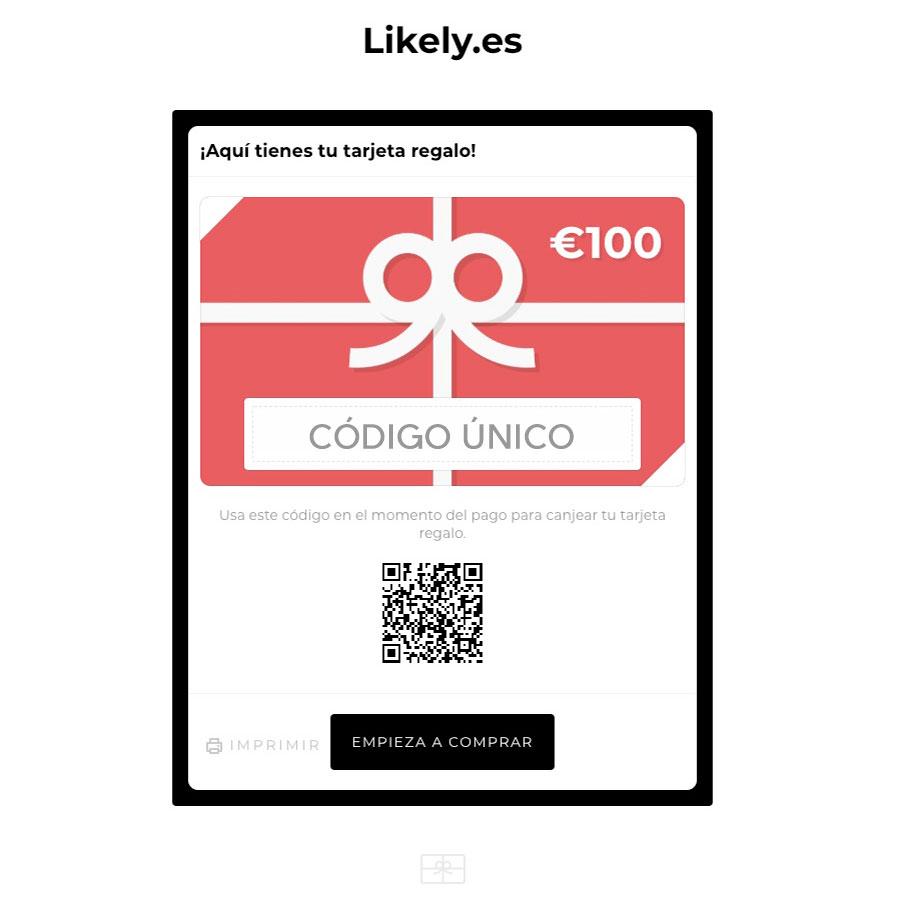 E-tarjeta de regalo Likely | 100 €, Gift Card, Likely.es - Likely.es