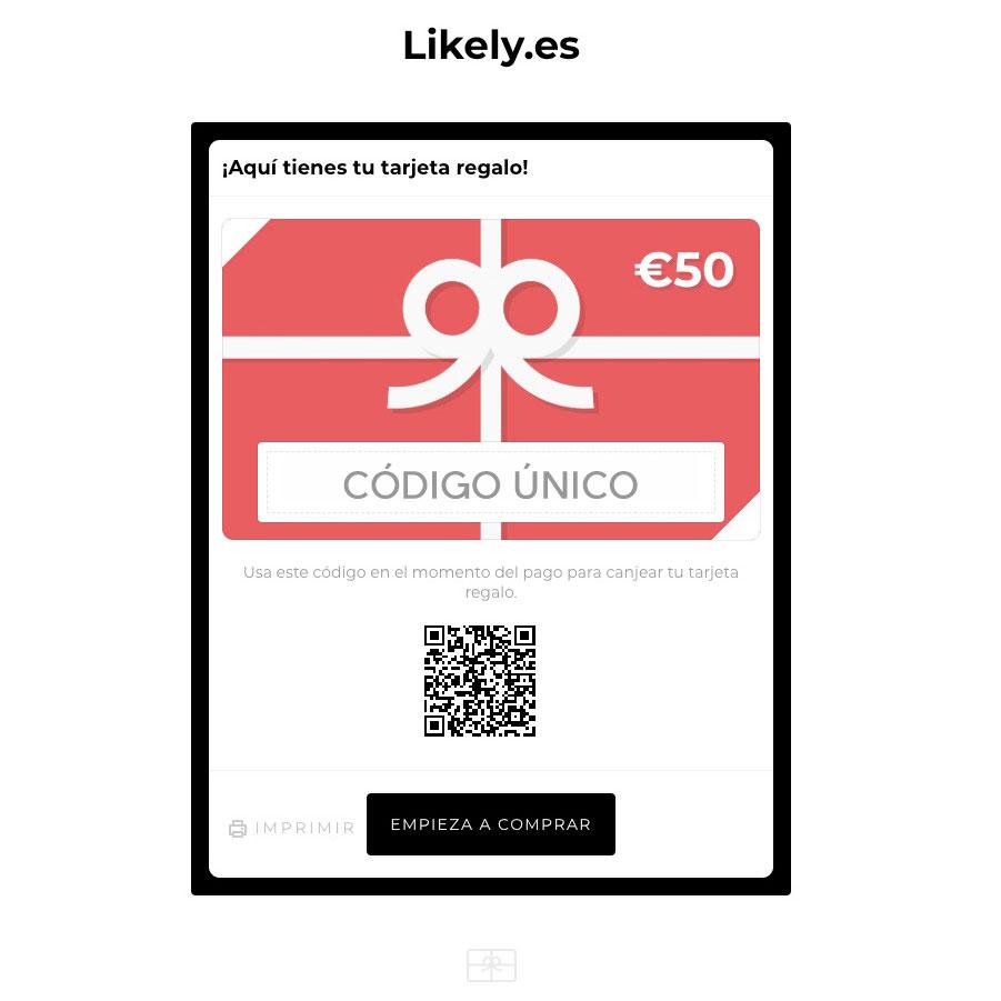 E-tarjeta de regalo Likely | 50 €, Gift Card, Likely.es - Likely.es