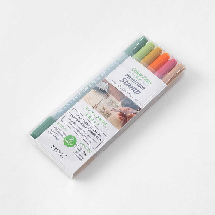 Midori - Paintable Stamp Color Pens - Pack de 6 rotuladores doble punta | Positiveness