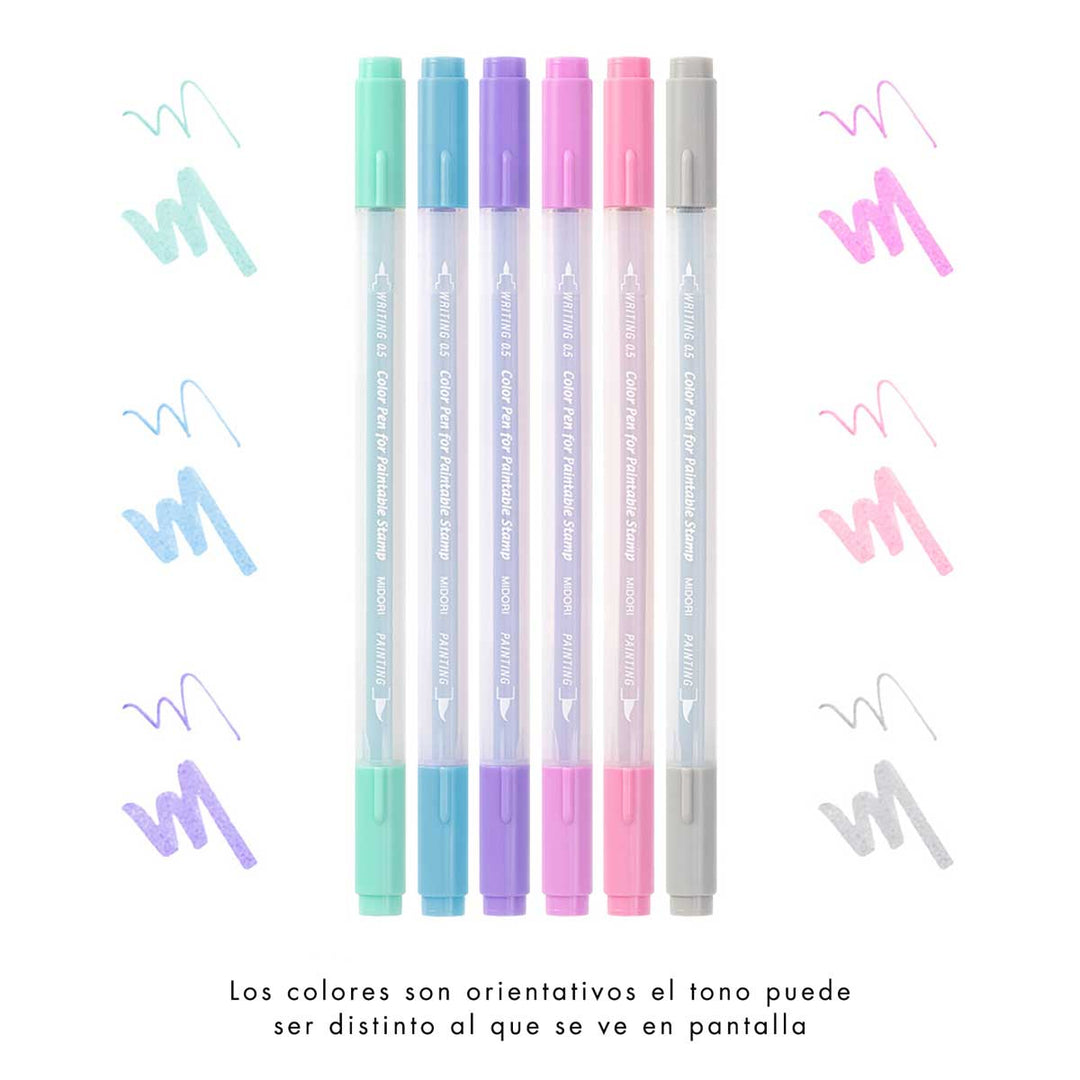 Midori - Paintable Stamp Color Pens - Pack de 6 rotuladores doble punta | Relaxation