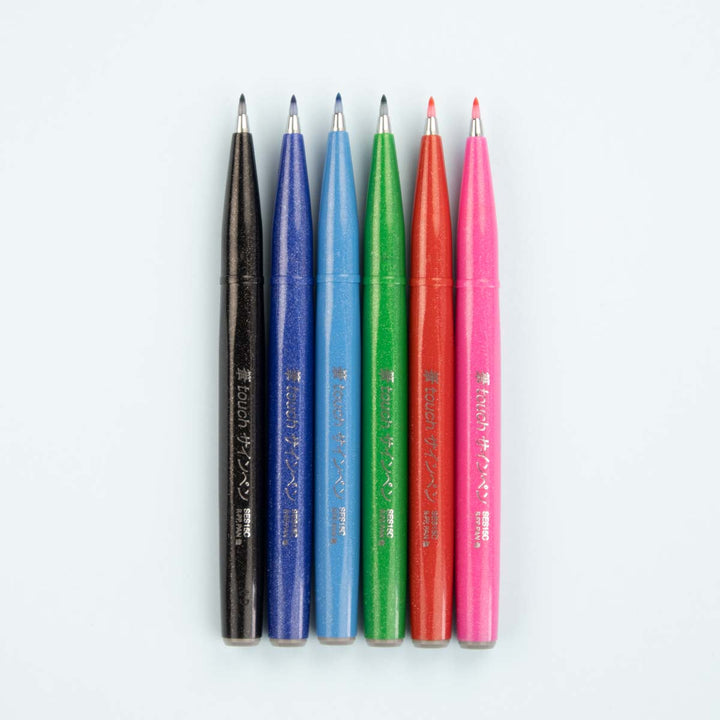 Pentel - Fude Touch Sign Pen Rotulador Pincel | Pack de 6 colores Vivos