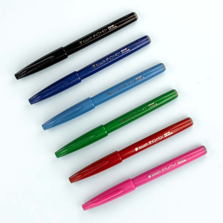 Pentel - Fude Touch Sign Pen Rotulador Pincel | Pack de 6 colores Vivos