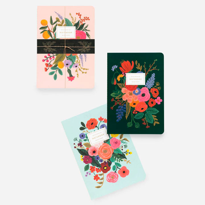  Rifle Paper Co.- Rifle Paper Co. - Stitched Notebooks Set de 3 Cuadernos | Hojas con Líneas | Garden Party, Cuadernos- Likely.es